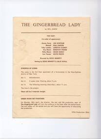 Program Photos, The Gingerbread Lady by Neil Simon directed by Doug Bennett