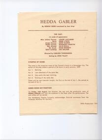 Program Photos, Hedda Gabler by Henrik Ibsen directed by Carleen Thoernberg