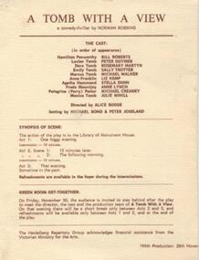 Program Photos, A tomb with a view by Norman Robbins directed by Alice Bugge