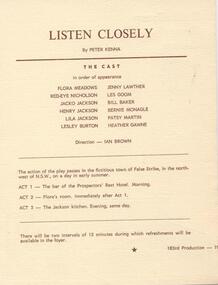 Program Newsletter, Listen closely by Peter Kenna directed by Ian Brown