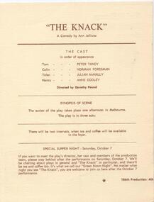 Program Photos Newsletter, The knack by Ann Jellicoe directed by Dorothy Pound