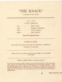 Program Photos Newsletter, The knack by Ann Jellicoe directed by Dorothy Pound