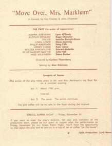 Program Photos Newsletter Memorabilia, Move over, Mrs Markham by Ray Cooney and John Chapman directed by Carleen Thoernberg