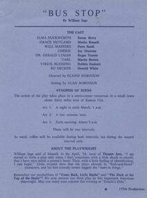 Program   Photos Newsletter  Articles, Bus stop by William Inge directed by Elaine Robinson