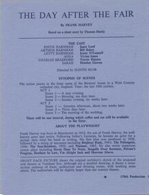Program Article, The day after the fair by Frank Harvey based on a short story by Thomas Hardy directed by Judith Muir