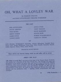 Program Photos, Oh, what a lovely war by Charles Chilton and Joan Littlewood's theatre workshop directed by Alice Bugge