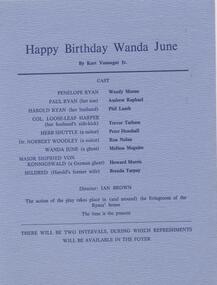 Program, Happy birthday Wanda Jane by Kurt Vonnegut Jr. directed by Ian Brown