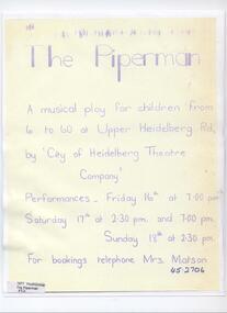 Program Poster, The piperman by Jeffrey Leask directed by Carleen Thoernberg and Roger Chevalier
