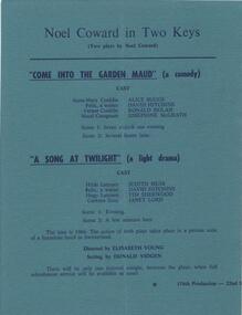 Program Newsletter Posters Memorabilia, Noel Coward in two keys: Come into the garden Maud and A song at twilight directed by Elizabeth Young