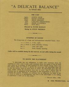 Program, A delicate balance by Edward Albee directed by David Hawley