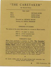 Program Photos, The caretaker by Harold Pinter directed by George Bugge