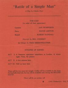 Program Newsletter Article, The rattle of a simple man by Charles Dyer directed by Bill Cherrey