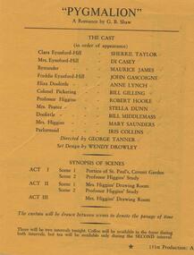 Program Photos Newsletter Article, Pygmalion by G. B. Shaw directed by George Tanner