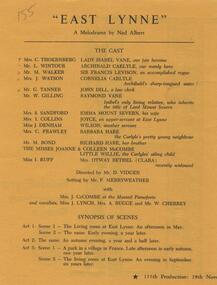 Program Photos Newsletter Article, East Lynne by Ned Albert directed by D. Vidgen