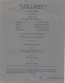 Program Photos Newsletter Articles, Lullaby by Don Appell directed by David Hawley