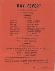 Program Photos Newsletter Articles, Hay fever by Noel Coward directed by George Tanner