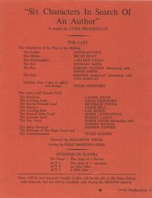 Program Photos Newsletter Articles, Six characters in search of an author by Luigi Pirandello directed by Elizabeth Young