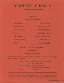 Program Photos Newsletter Article, Goodbye Charlie by George Axelrod directed by Wendy Drowley
