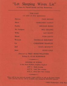 Program Newsletter Article, Let sleeping wives lie by Harold Brooke and Kay Bannerman directed by Fred Merryweather