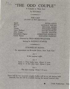 Program Newsletter Articles, The odd couple by Neil Simon directed by Fred Merryweather
