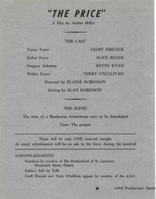 Program Photos Newsletter Articles, The price by Arthur Miller directed by Elaine Robinson