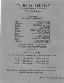 Program Photos Newsletter Articles, Who is Sylvia by Terence Rattigan directed by Robert Gardiner