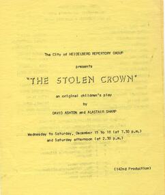 Program Photos Newsletter Article, The stolen crown an original children's play by David Ashton and Alastair Sharp directed by David Ashton