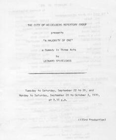 Program Photos Newsletter Articles, A majority of one by Leonard Spigelgass directed by George Tanner