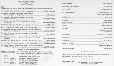 Program newsletter articles, The sleeping prince by Terrence Rattigan directed by Fred Merryweather