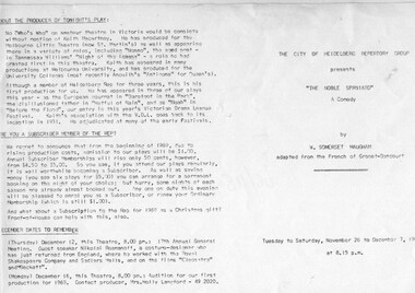 Program photos newsletter article, The noble spaniard by W. Somerset Maugham directed by Keith Macartney