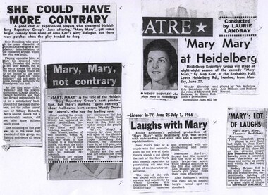 Program photo newsletter article, Mary, mary by Jean Kerr directed by Elaine Robinson