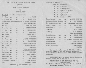 Program Articles, The adding machine by Elmer Rice directed by Bill Cherrey