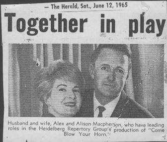 Program Newsletter Article, Come blow your horn by Neil Simon directed by Elaine Robinson produced by special arrangement with French Inc
