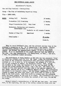 Program Articles Memorabilia, Lunch hour by John Mortimer directed by Alice O'Donnell
