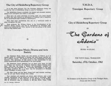 Program Newsletter Articles, The garden of Adonis by Peter Watling directed by William Cherrey