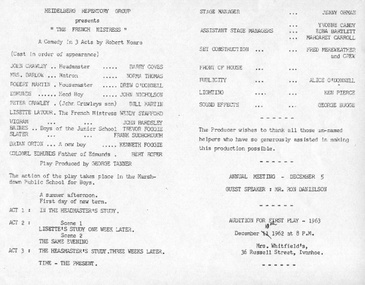 Program Newsletter Article, The French mistress by Robert Monro directed by George Tanner