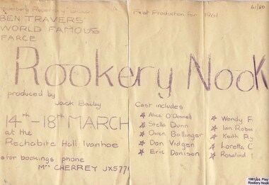 Program Photos Poster Articles, Rookery nook by Ben Travers directed by Jack Bailey