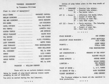 Program Newsletter Articles, Orpheus decending by Tennessee Williams directed by William Cherrey