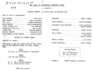 Program Articles, Sailor beware by Philip Falk and King Cary directed by George Tanner