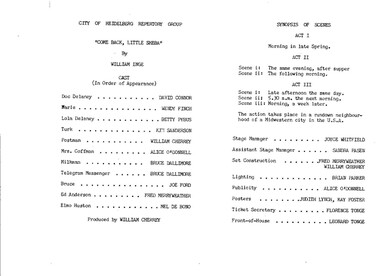 Program Articles Memorabilia, Come back little Sheba by William Inge directed by William Cherrey