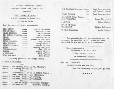Program Newsletter Articles, Tony draws a horse by Lesley Storm directed by George Tanner