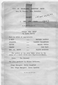 Program newsletter articles special events, Villa for sale by Sacha Guitry directed by Elaine Robinson