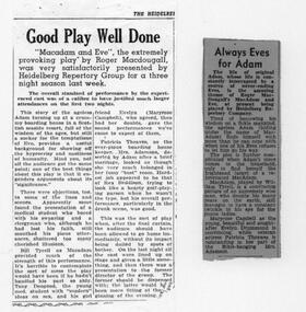 program articles, MacAdam and Eve by Roger Macdougall directed by Geofrey Dean