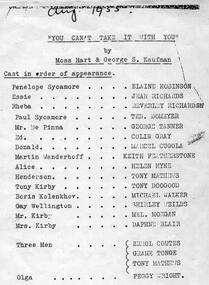 Program Articles, You cant take it with you by Moss Hart and Georde S. Kaufman directed by Mel Morgan