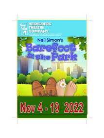 Memorabilia - Program Photos Review Newsletter-1 Newsletter-2 Poster Articles, Barefoot in the park by Neil Simon directed by Llaaneath Poor by arrangement with ORIGIN Theatrical on behalf of Samuel French - A concord Theatricals Company