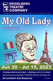 Memorabilia - Program   Photos   Reviews  Poster  Articles, My old laby by Israel Horovitz by arrangement with ORIGIN Theatrical on behalf of Samuel French, a Concord Theatrical company directed by Maureen McInerney