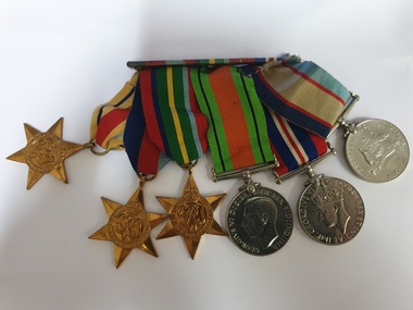 Medal, Australian Service Medal 1939 - 1945, Australian War Medal 1939 - 1945, Defence Medal, Pacific Medal 1939 -1945, Africa Star, The 1939-1945 Star