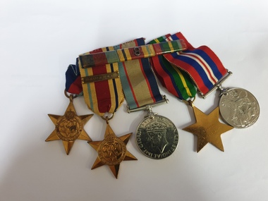 Medal, War Medal 1939-1945, Pacific Star, Australia Service Medal, 1939-1945 Star, Africa Star (with 8th Army bar)