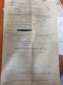 Certificate, Certificate of Service, Form generated 1939