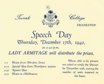 Invitation, Speech Day 1942, 1942